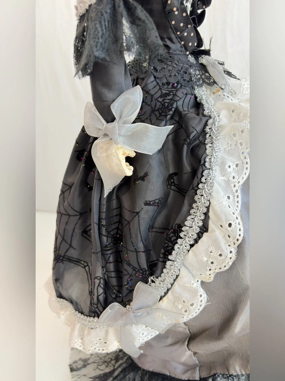 Halloween decor Day of the Dead skeleton doll Black Victorian Dress **Flawed